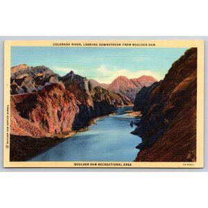 Colorado River Looking Downstream from Boulder Dam vintage postcard linen #889